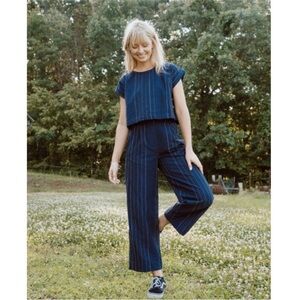 Womens Navy Pinstripe Wide-Leg SET